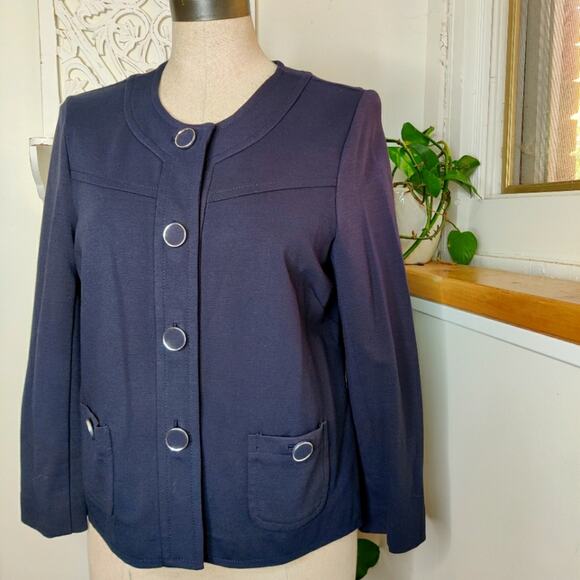 Banana Republic Navy Blue Knit Button Front Jacket Size 10 - Picture 1 of 11